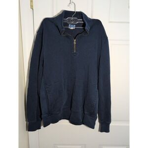 J Crew Pullover Mens Medium Blue Garment Dyed French Terry 1/4 Zip Sweatshirt